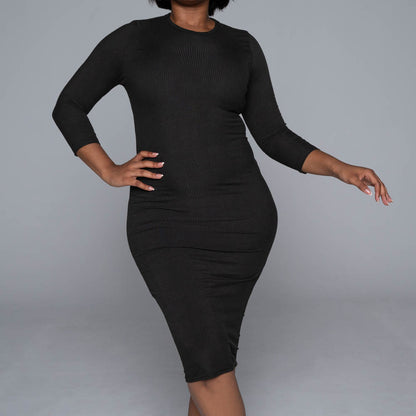 Black Soft Poly Ribbed Dress
