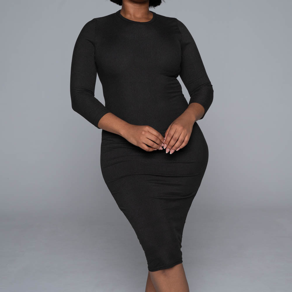 Black Soft Poly Ribbed Dress