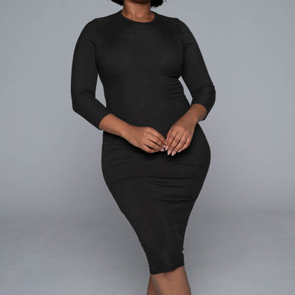 Black Soft Poly Ribbed Dress
