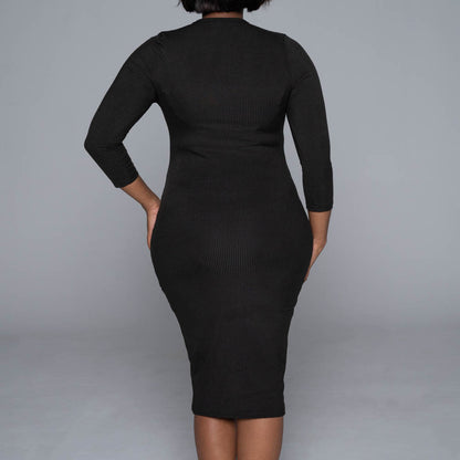 Black Soft Poly Ribbed Dress