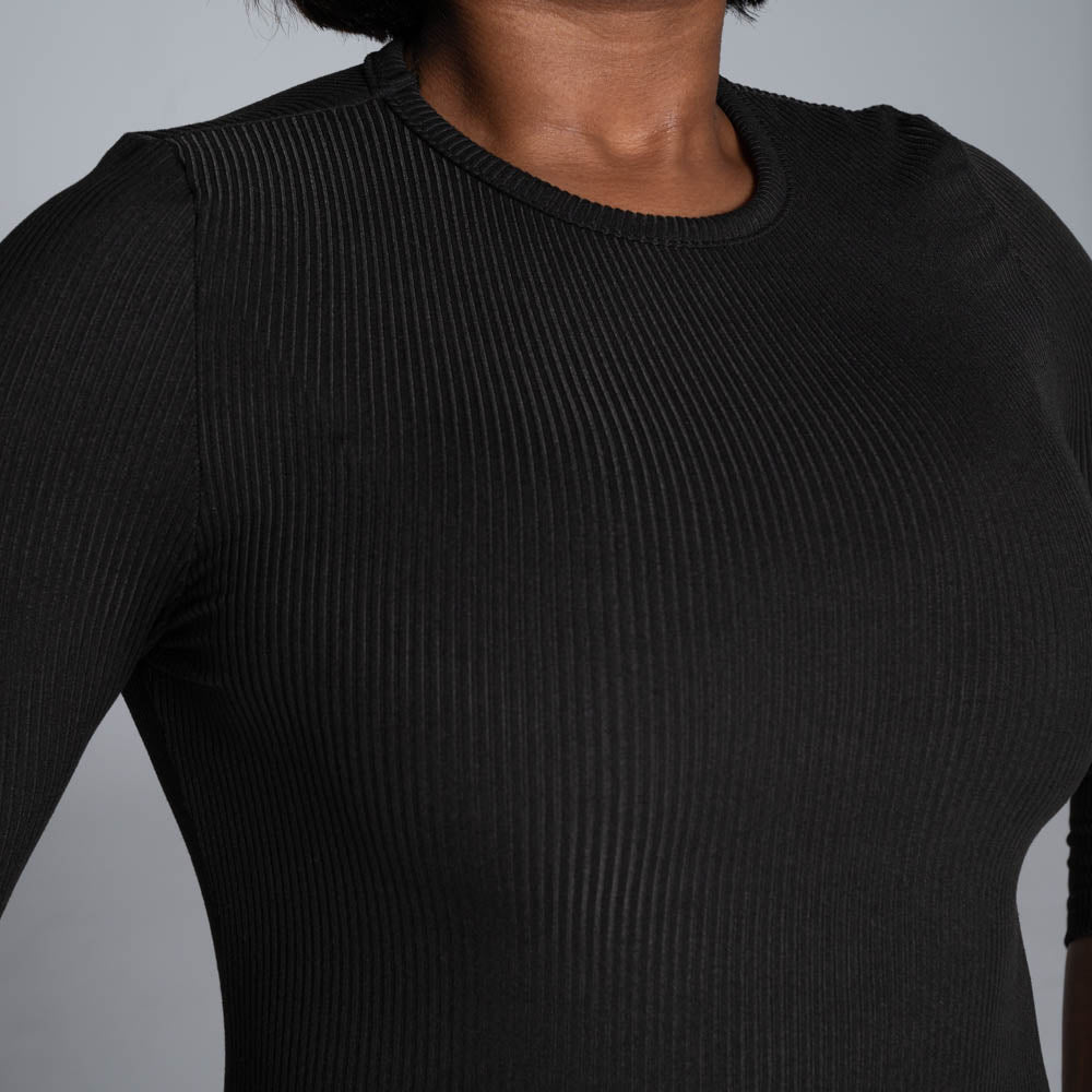 Black Soft Poly Ribbed Dress