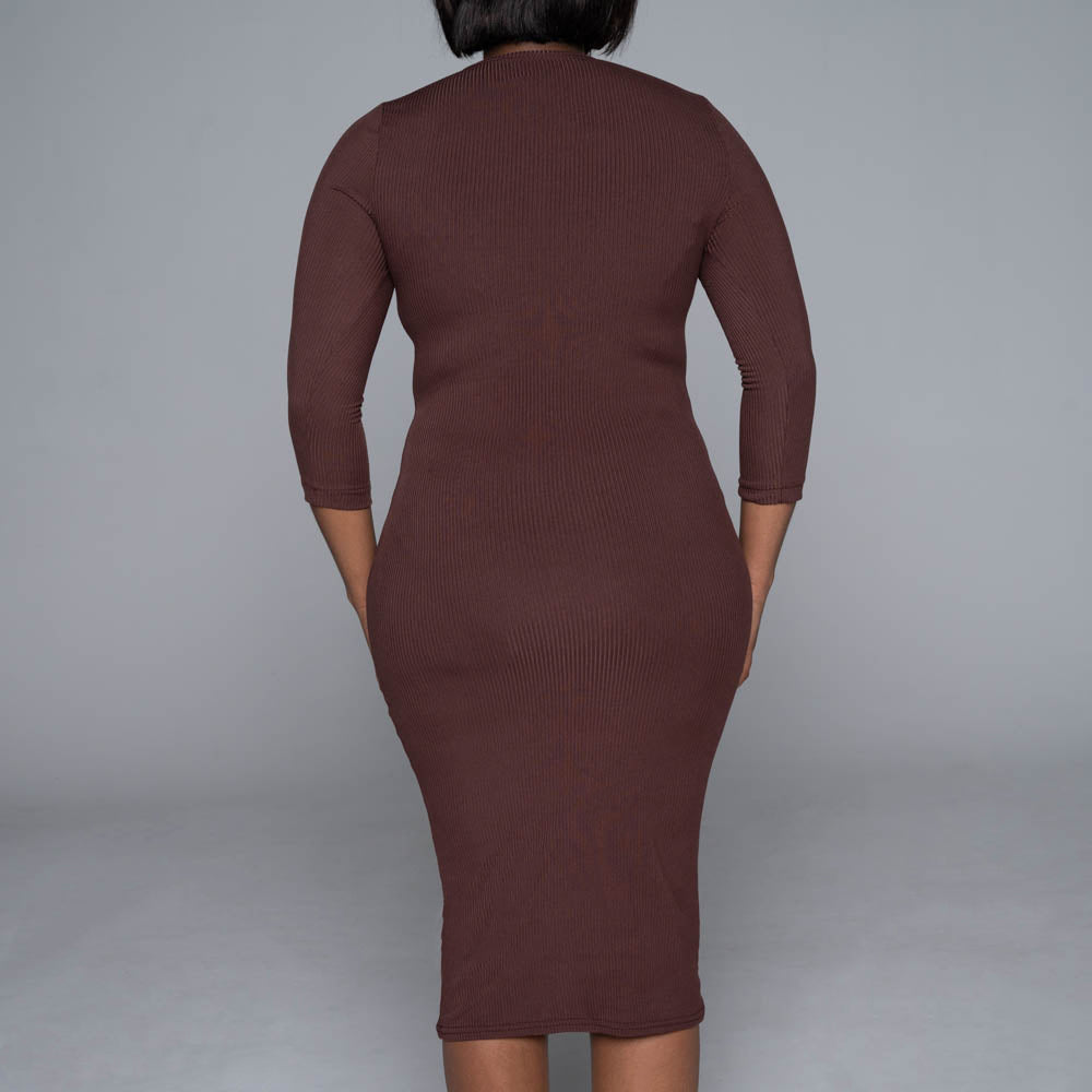 Brown Soft Poly Ribbed Dress