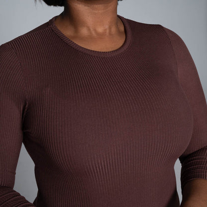 Brown Soft Poly Ribbed Dress