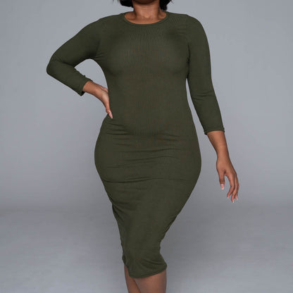 Olive Soft Poly Ribbed Dress