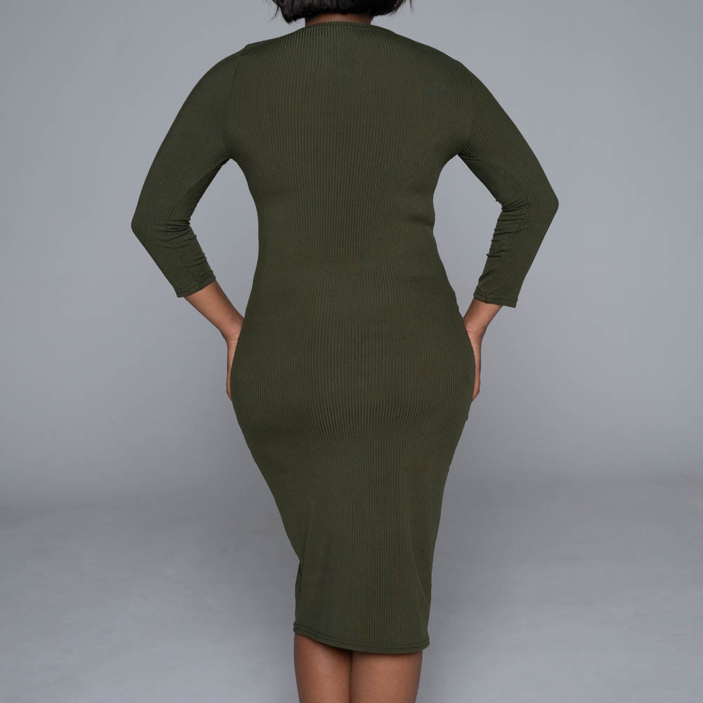 Olive Soft Poly Ribbed Dress
