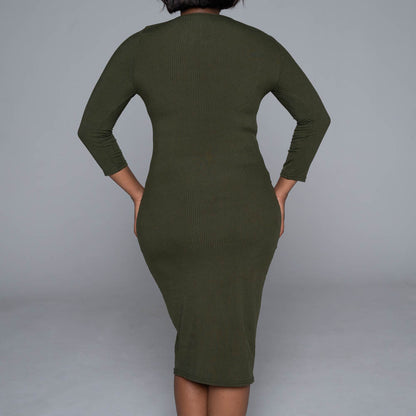 Olive Soft Poly Ribbed Dress