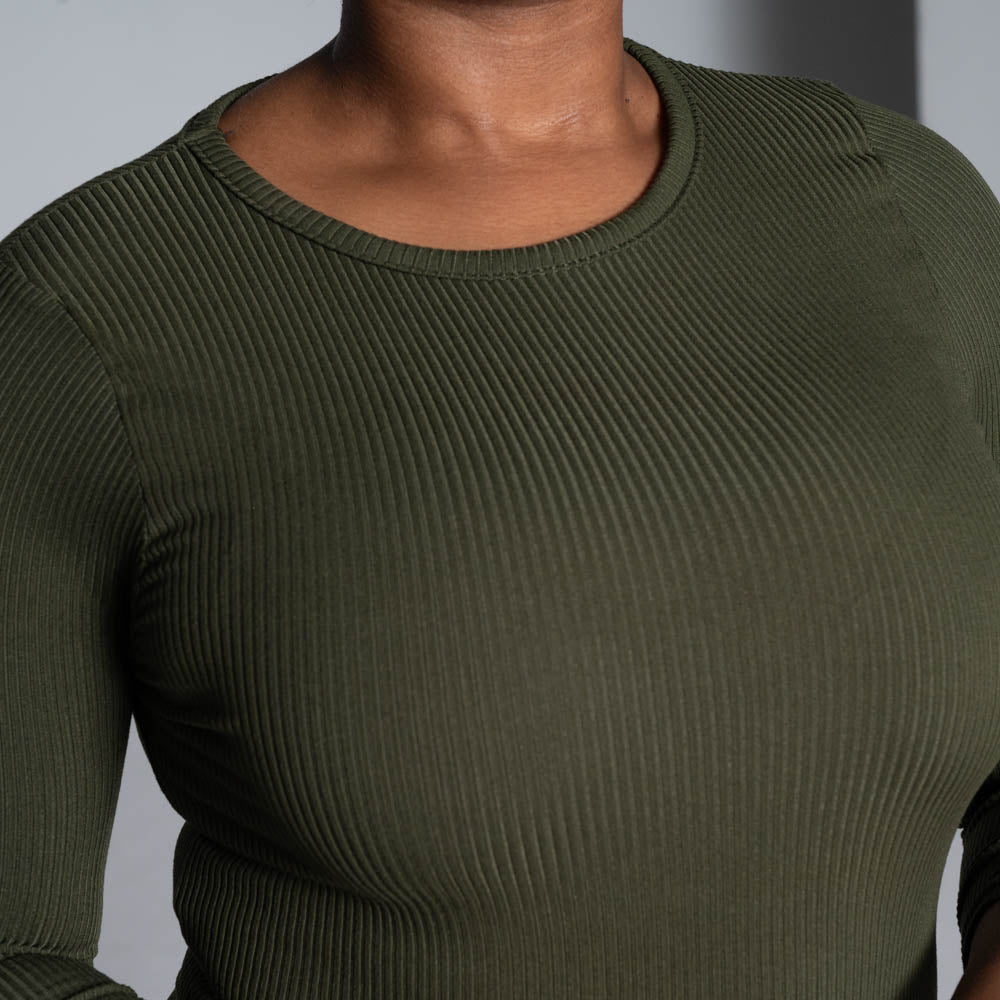 Olive Soft Poly Ribbed Dress