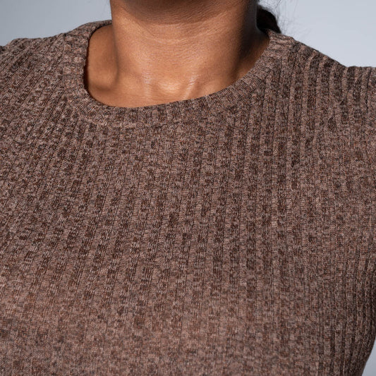 Brown Short Sleeve Rib Dress