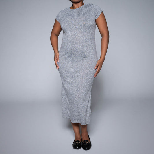 Grey Short Sleeve Rib Dress