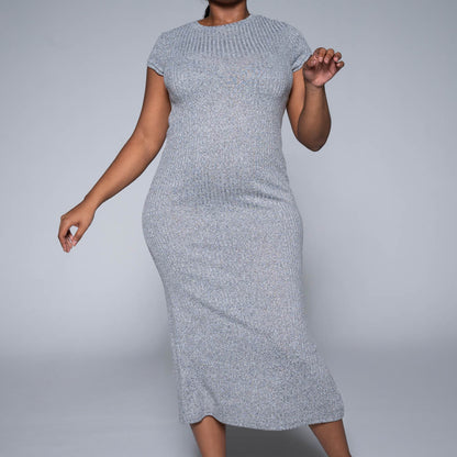 Grey Short Sleeve Rib Dress