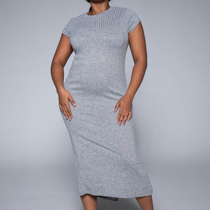 Grey Short Sleeve Rib Dress