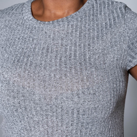Grey Short Sleeve Rib Dress