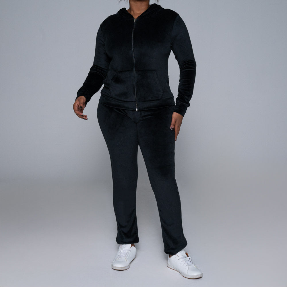 Black Velour Super Soft Tracksuit