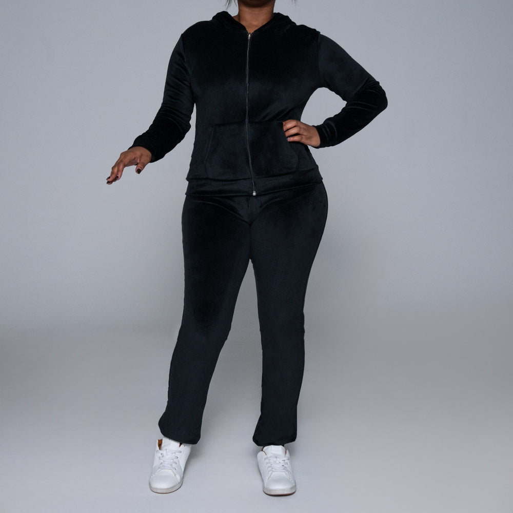 Black Velour Super Soft Tracksuit