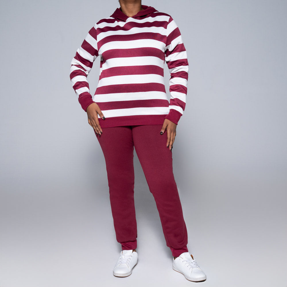 Burgandy Striped Hooded Track Top