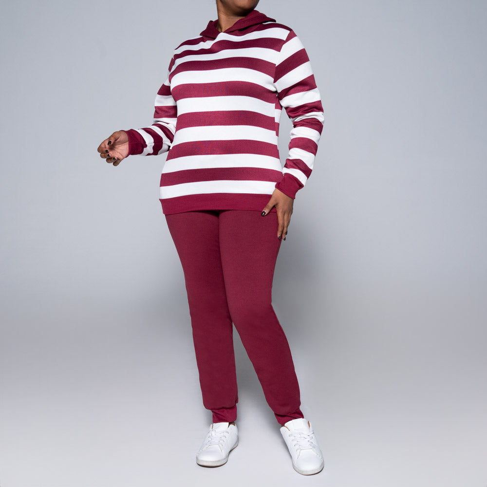 Burgandy Striped Hooded Track Top
