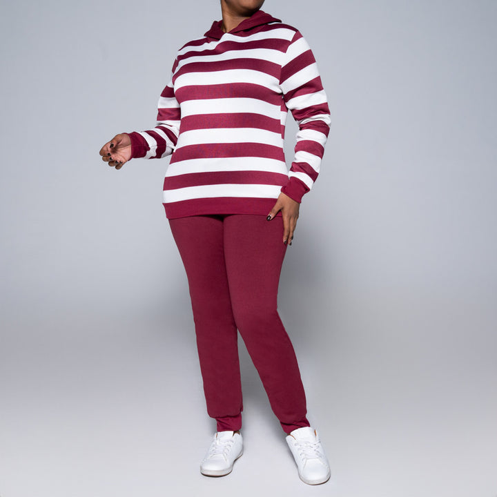 Burgandy Striped Hooded Track Top
