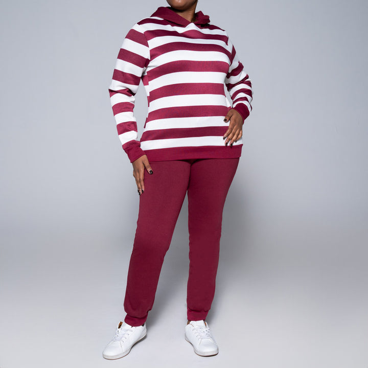 Burgandy Striped Hooded Track Top