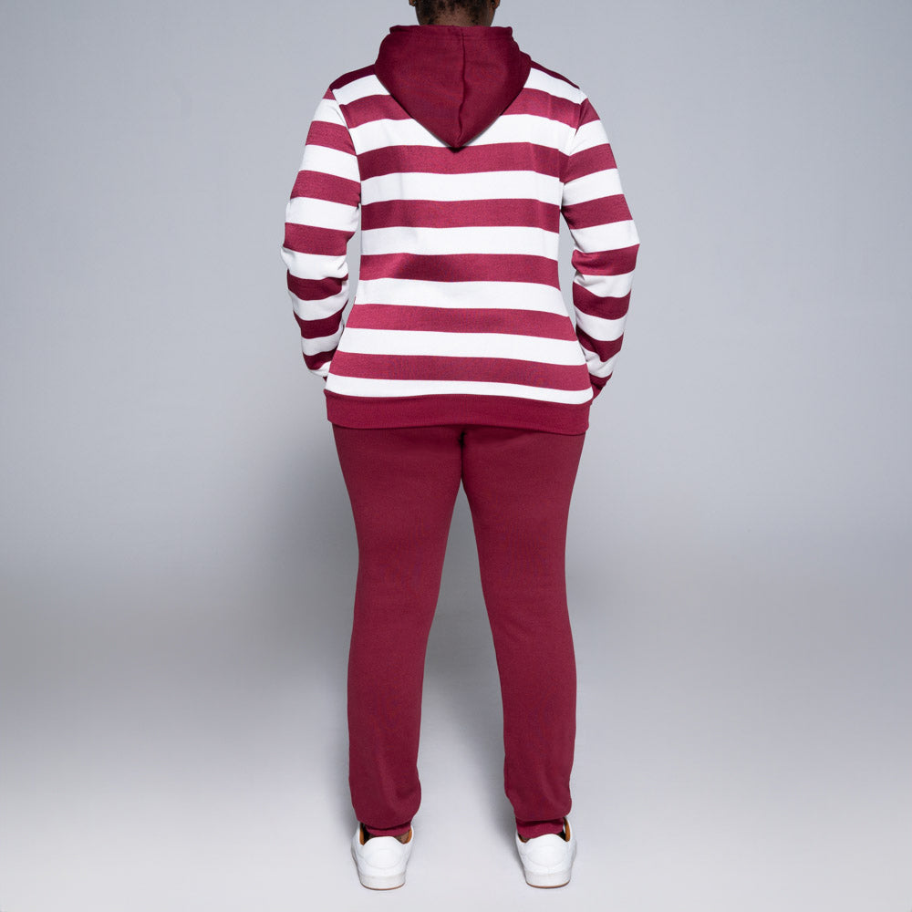 Burgandy Striped Hooded Track Top