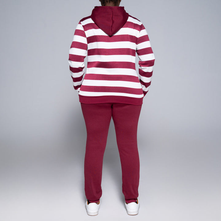 Burgandy Striped Hooded Track Top