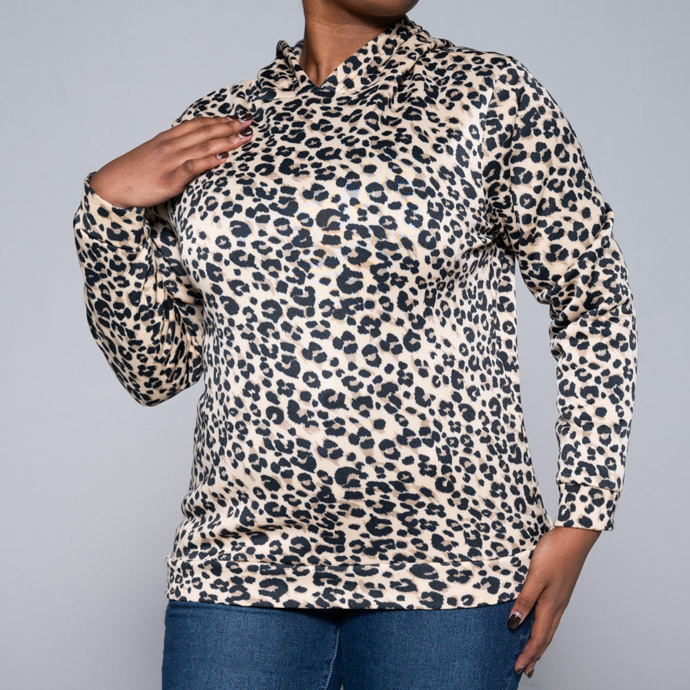 Printed Spun Poly Hooded Top