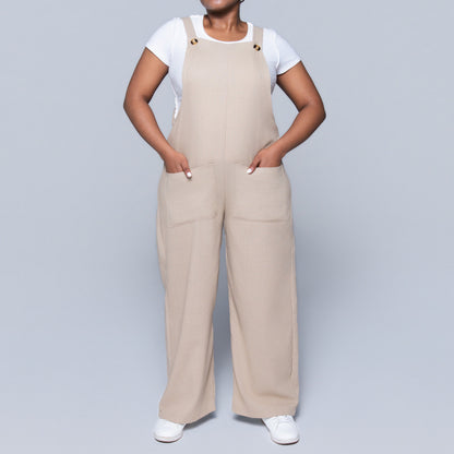 Stone Rayon Linen Jumpsuit