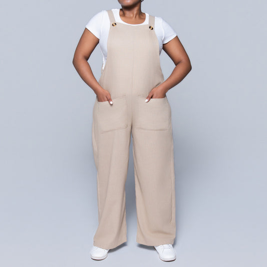 Stone Rayon Linen Jumpsuit
