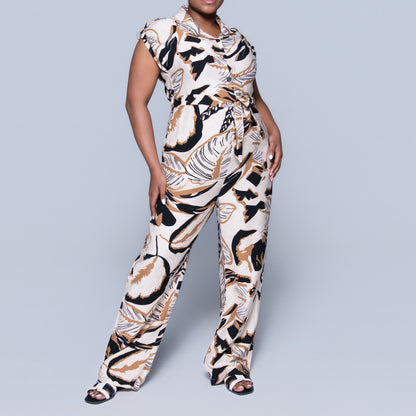 Camel/Black Printed Jumpsuit