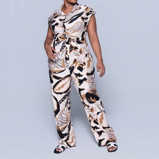 Camel/Black Printed Jumpsuit