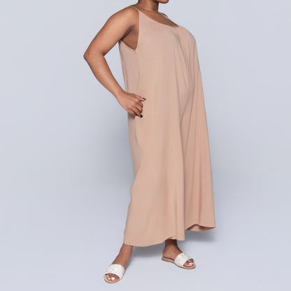 Strappy Plain Camel Jumpsuit