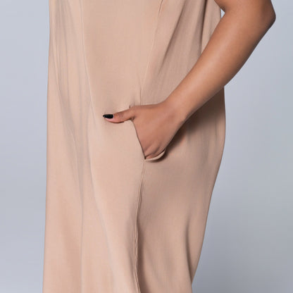 Strappy Plain Camel Jumpsuit