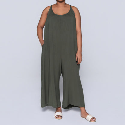 Strappy Plain Olive Jumpsuit