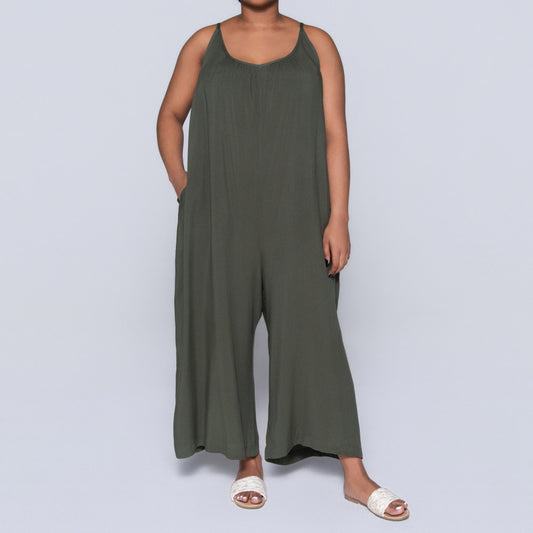 Strappy Plain Olive Jumpsuit