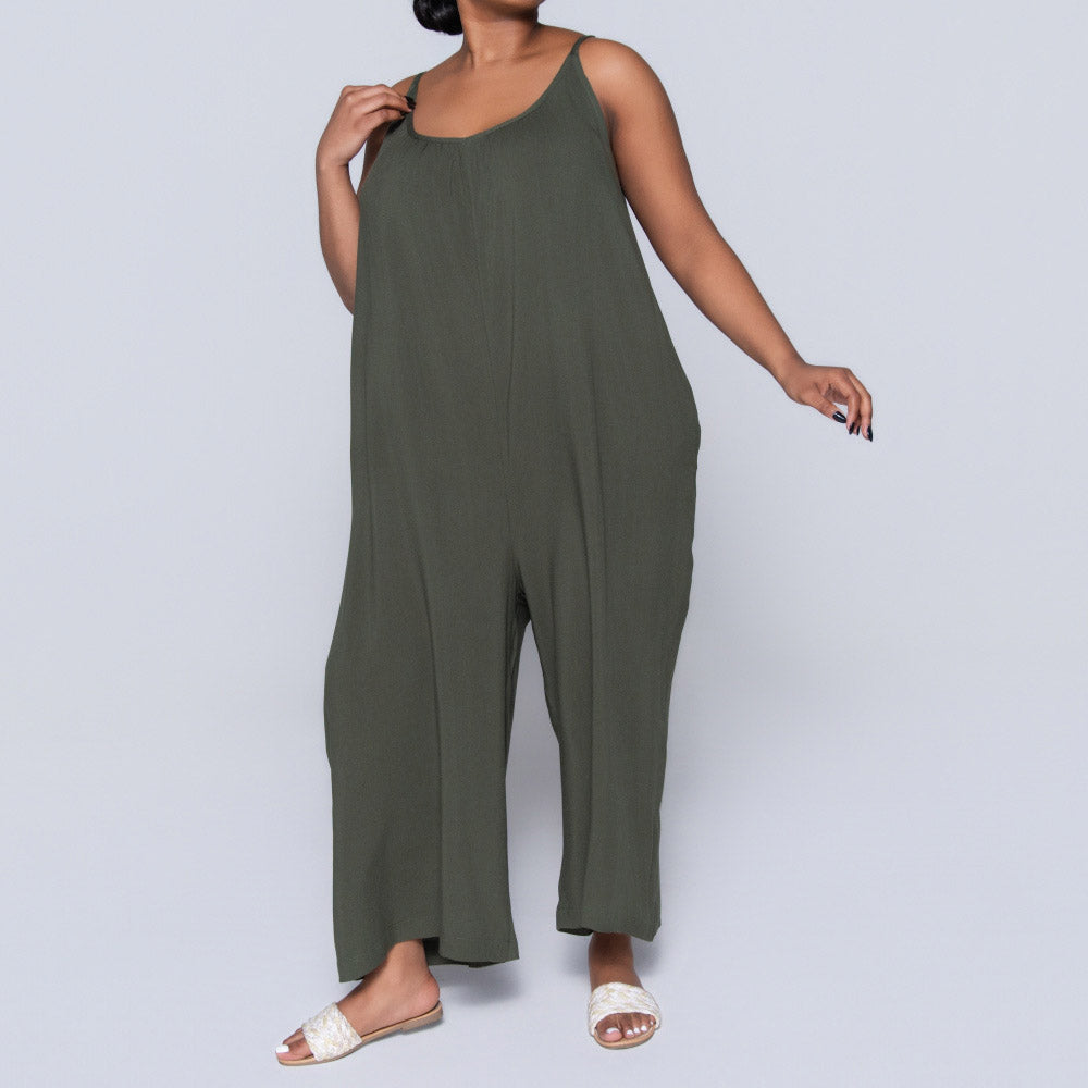 Strappy Plain Olive Jumpsuit