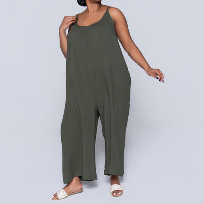 Strappy Plain Olive Jumpsuit