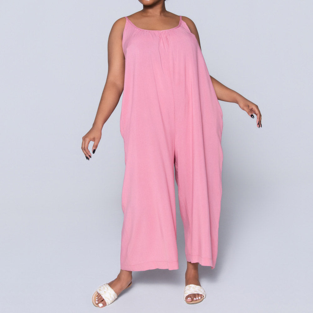 Strappy Plain Rose Jumpsuit