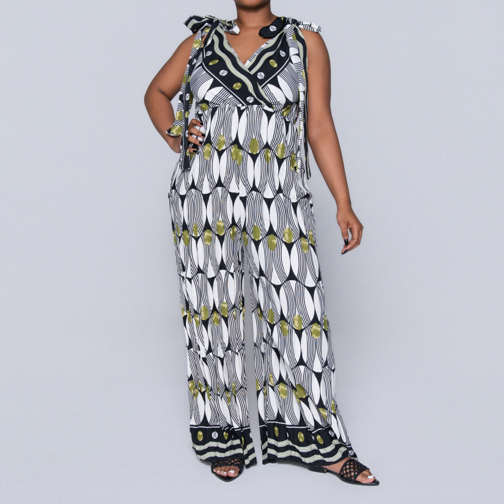 Ladies Printed Chartreuse Jumpsuit