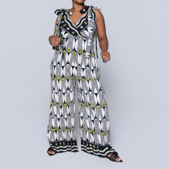 Ladies Printed Chartreuse Jumpsuit