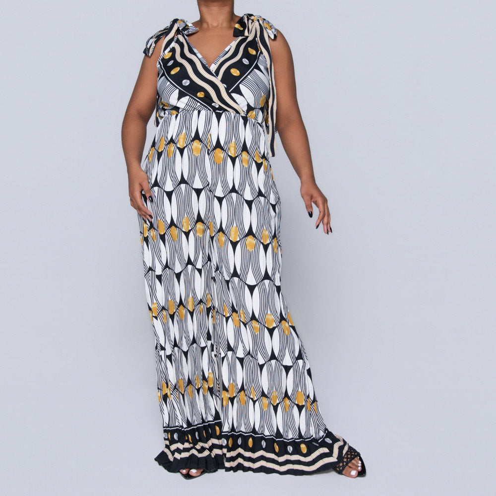 Ladies Printed Mustard Jumpsuit