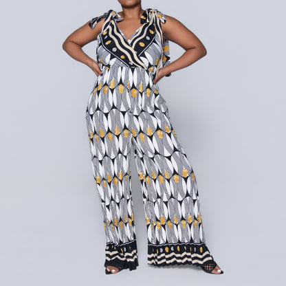 Ladies Printed Mustard Jumpsuit