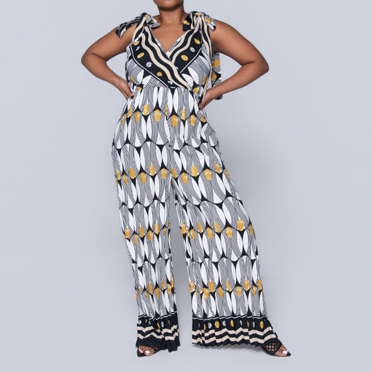 Ladies Printed Mustard Jumpsuit