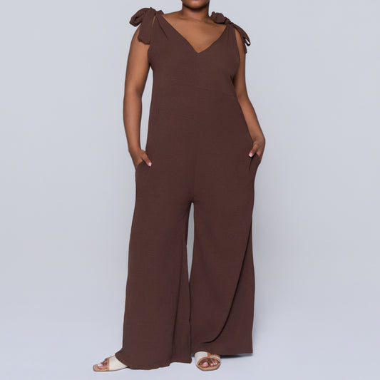 Chocolate Sleeveless Airflow Jumpsuit