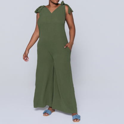 Olive Sleeveless Airflow Jumpsuit