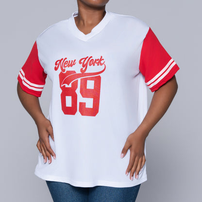 Red Short Sleeve Printed Top