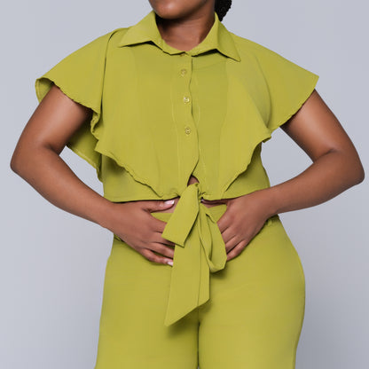 Chartreuse Tie-Up Crop Top