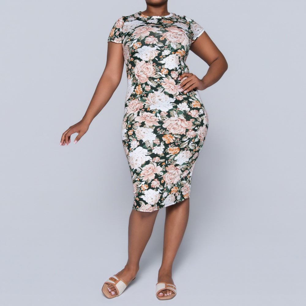 Printed Cap Sleeve Summer  Dress