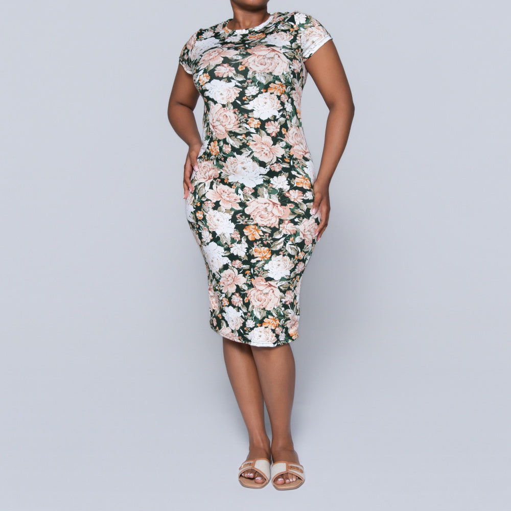 Printed Cap Sleeve Summer  Dress