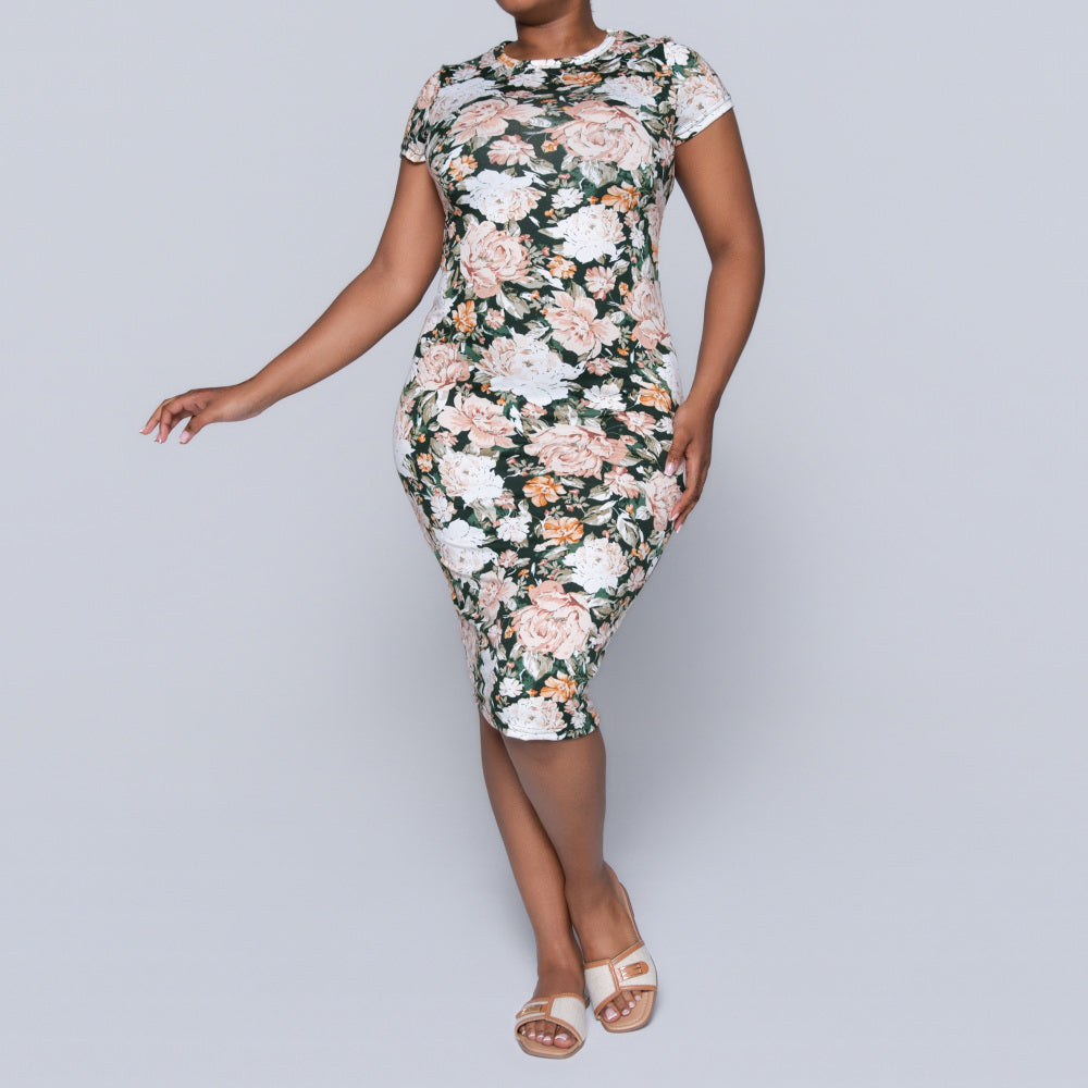 Printed Cap Sleeve Summer  Dress