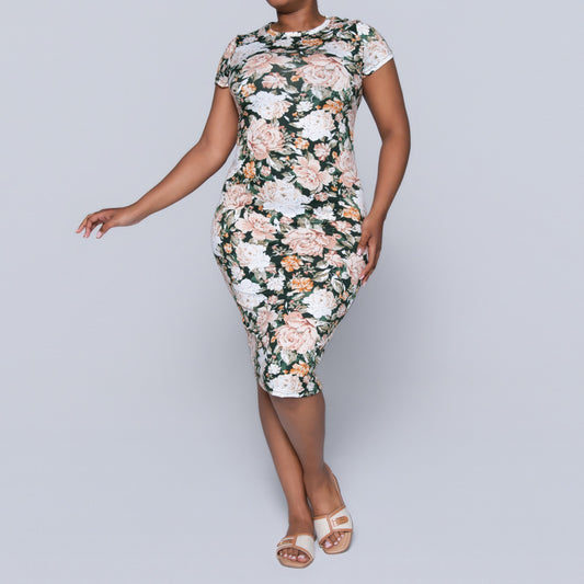 Printed Cap Sleeve Summer  Dress
