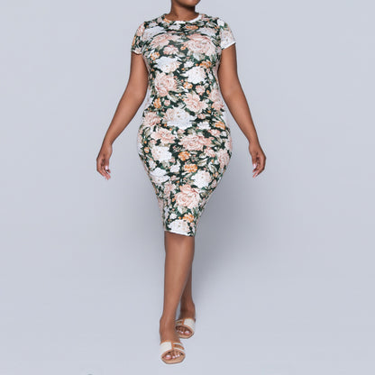 Printed Cap Sleeve Summer  Dress